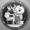 Гефест и Фетида с доспехами Ахилла. Фрагмент росписи краснофигурного килика. Ок. 490 до н.э. Западный Берлин, Государственные музеи.